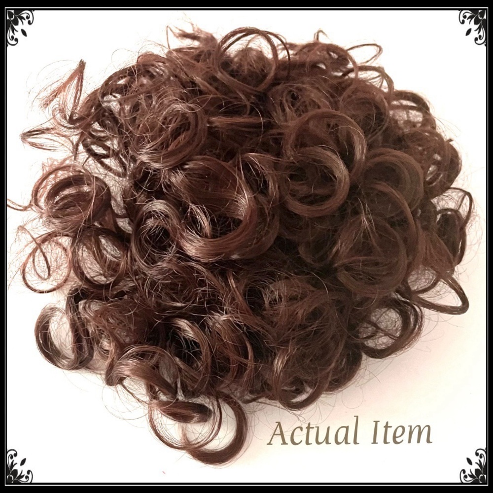 RICH CHOCOLATE WALNUT BROWN CURLY UPDO MESSY BUN HAIR DO WIG PIECE ACCESSORY - Picture 7 of 7